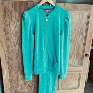 Lilly Pulitzer!  Maldives Green Velour.  Zip Front Jacket &Matching Velour Pants